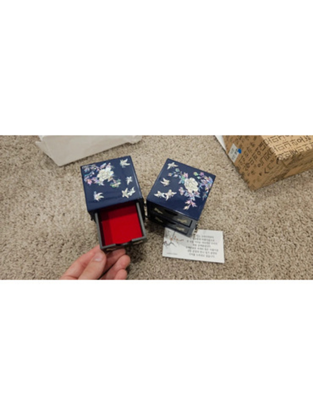 Korean Traditional Lacquered Jewelry Box with Mother of Pearl Inlay